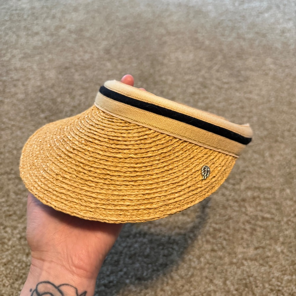 Helen Kaminski Bianca Visor Nougat/Black Stripe raffia resort coastal preppy